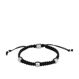 Fossil Men's Stainless Steel Harlow Linear Texture Bead w/Black Nylon Bracelet, Color: Silver/Black (Model: JF04567040), One Size, Stainless Steel, no gemstone