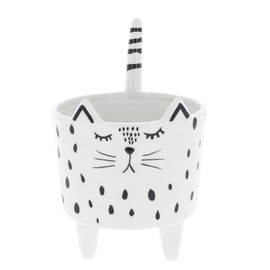 Shudehill Giftware Quirky Cats Smiling Cat Face White & Black Planter Pot (Planter with Feet)
