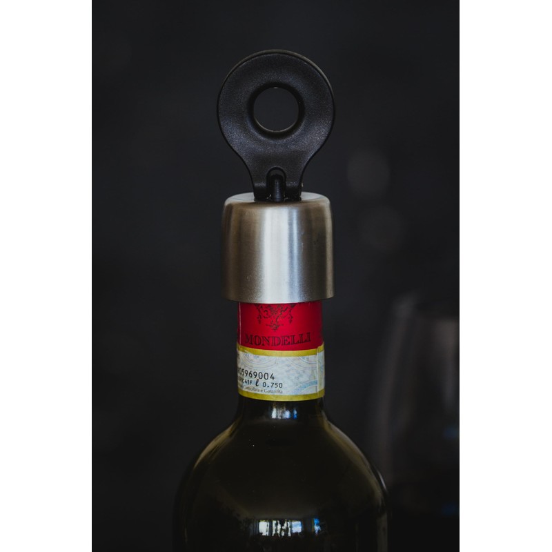 BarCraft Wine Bottle Stopper with Flip Top Ring Pull, Stainless
