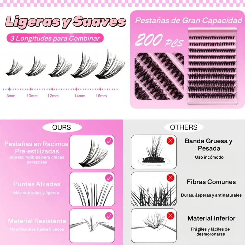 Pestañas Postizas Diy Curl D Mix 8-16mm 30d 40d 80d