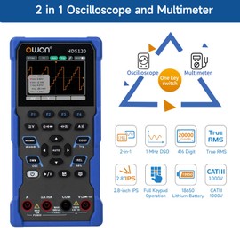OWON HDS120 Oscilloscope 2 in 1 1MHz Handheld Multi Functional Oscilloscope Multimeters, 20000 Counts Digital multimeter 2.8 inch IPS screen Display Universal Test Instrument (oscilloscope+multimeter)