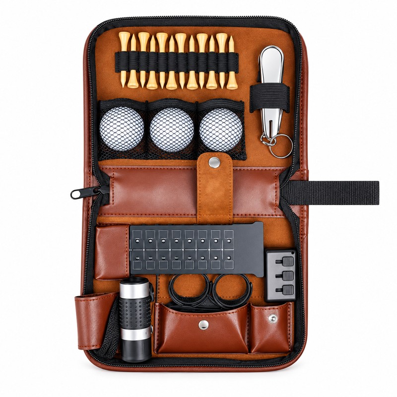 9-in-1 Golf Accessories Kit for Course Organization – Waterproof Brown