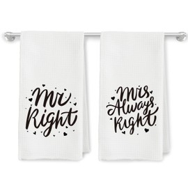 JMICPTUB Mr and Mrs Valentine's Day Kitchen Towels, Wedding Anniversary Valentine's Day Gifts Dish Tea Towels, Mrs. Always Right Decorative Hand Towel for Kitchen Bathroom, 16x24 Inch Set of 2