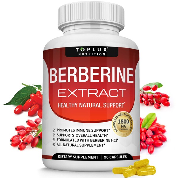 Toplux Berberine Extract 1800 mg Berberine HCl Complex - Premium Strength Berberine to Support Overall Wellness, for Men Women, 90 Capsules Supplement