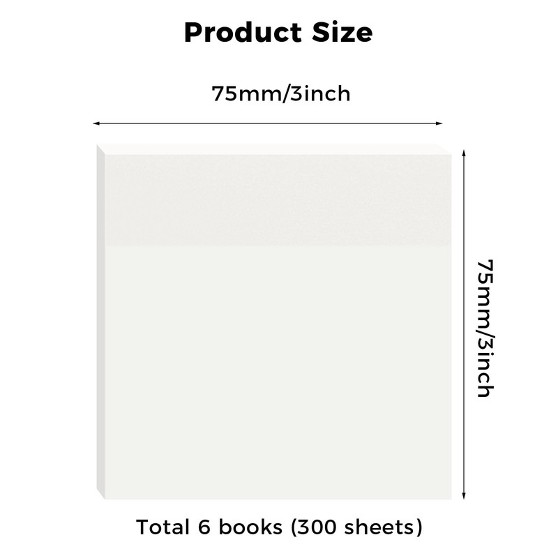 300 Transparent Sticky Notes, 75 x 75 mm, Waterproof &