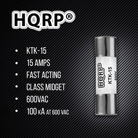 HQRP 5-Pack KTK-15 Midget Fast-Acting Digital Multimeter Fuse 15 A 600V 100kA IR Replacement for Bussmann KTK15, Limitron KTK-15A, Littelfuse KLK15 Compatible with Fluke P/N 892583, 3478712, Tektronix