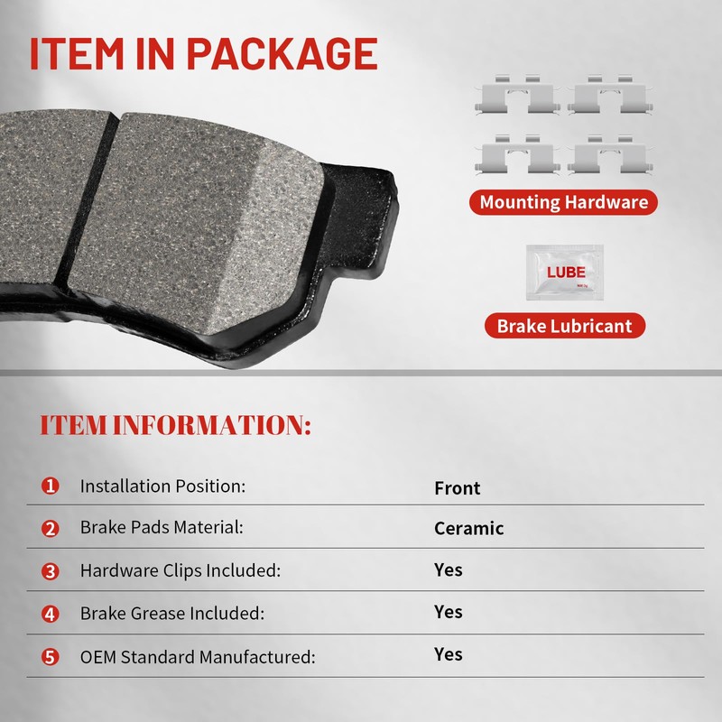 YxpBrake Ceramic Front Brake Pads with Hardware Fit for Dodge