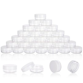 3 Gram Sample Containers With Lids, 50 Count Tiny Jars, Empty Lip Balm, Mini Cosmetic Makeup Travel Containers With Labels, Mini Disposable Spatulas