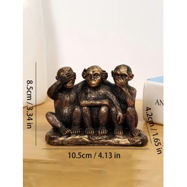 3 Wise Monkeys Statues, Hear No Evil, See No Evil, Speak No Evil Monkey Statue, Home Decorations Office Ornament Jungle Figurines Gift Collection (Bronze)