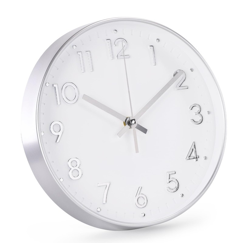 bakbrand Wall Clock Silent Modern Round Decor Clock Non-Ticking Battery
