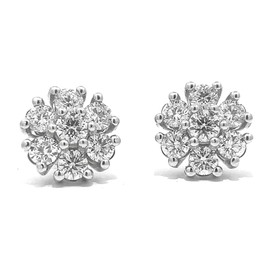 Trendy Flower Cluster Mens Women 14k White Gold Plated 925 Sterling Silver Hip Hop Round Shape Iced 5A CZ Circle Screw Back Earrings Jewelry Gifts For Men Women