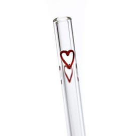 Glass Drinking Straws - Made in the USA - Clear Glass or Decorative Heavy Duty Reusable Eco-Friendly Drinking Straw (ET 9.5mm 8" - Hearts)