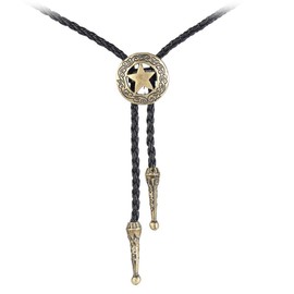 AZORA Native American Western Cowboy Bolo Tie Gold Star Disc Leather Necktie Cord Bola Tie for Women Men