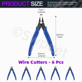 Swpeet 6Pcs 5 Inch Blue 170 Wire Cutters, Flush Cut Pliers, Micro Wire Cutters with Spring, Precision Wire Cutters for Crafts, Models, Zip Ties Snips, Nippers, Electronics Soft Copper Jewelry Making
