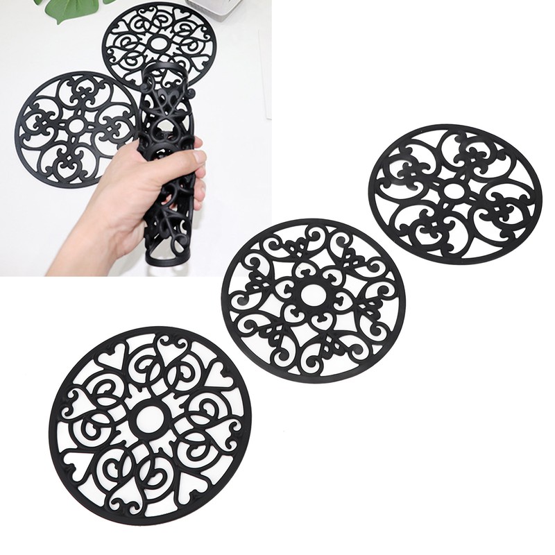 3pcs Modern Kitchen Trivets Waterproof Hollow Carved High Temperature Resistance
