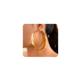 Chunky Gold Hoop Earrings for Women Exaggerated Large Wide Post Thick Hoop Earrings Minimalist Polished 80MM Statement Earrings Prom Jewelry Gifts (Gold)