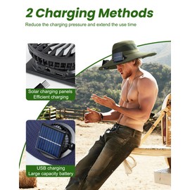 Solar Panel Powered Fan Built in Wide Brim Outdoor Fishing Hat USB Charging Men, Ultralight Sun Bucket Mission Cooling Cap with 2 Double Solarbrims and Ultra-Light for Gardening Boonie & Summer Beach