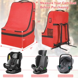 IBVIVIC Padded Car Seat Travel Bag for Airplane, Heavy Duty Car Seat Bag for Air Travel Gate Check Carseat Carrier Bag with Shoulder Strap, Fits Most Baby & Infant Car Seats (Red)