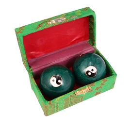 Healifty 1 Pair Jade Massage Balls Chinese Tai Chi Pattern Hand Massage Balls Hand Massage Baoding Balls for Blood Circulation Muscle 47mm
