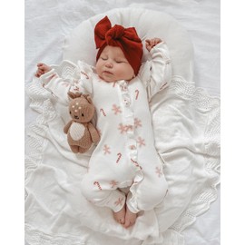 Ysfanwuxi Newborn Baby Girl Christmas Ruffle Romper Knit Sweater Onesie Jumpsuit Long Sleeve Zipper Gingerbread Print Outfits (White, 3-6 Months)