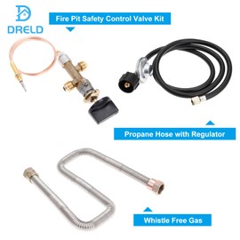 Propane Gas Fire Pit/Fireplace Safety Valve Control System Kit Assembly - Flame Failure Safety Control Valve, Whistle Free Gas, LP Propane Hose with Regulator (Max 50,000 BTU)