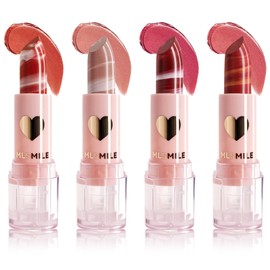MLSMILE Marbled Lip Stick Makeup,Velvety Finish Naked-lip Feel, Full Coverage,Moisturize Lipstick Hydrating Lightweight, Long-lasting，Valentine's Gift for Women Girls