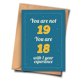 Funny 19th Birthday Card. You Are Not 19 You Are 18 With 1 Year's Experience. From Her, Unisex, Grandson (A5-5.8x8.3inch - 14.8x21cm) With Envelope