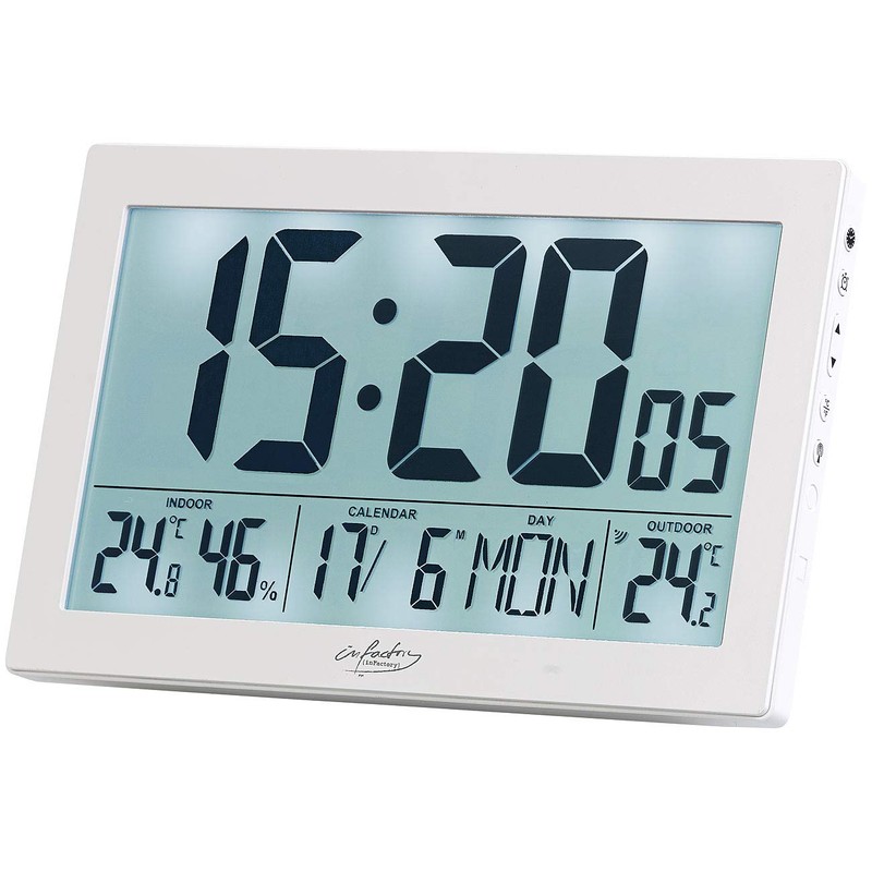 infactory Wall clock: XL Radio Controlled Clock with Double Alarm