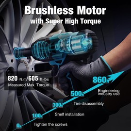 DURATECH 1/2 Inch 20V Cordless Impact Wrench, 600 Ft-Lbs, 5 Settings, Brushless Motor, Fast Charge 4.0Ah Li-ion Battery, Sockets Included