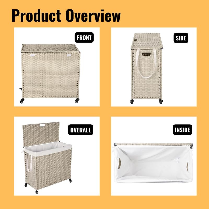 Polibi 160L Multi-Purpose Laundry Hamper with Lid & Removable Bags,