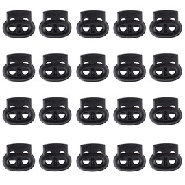 Spring Cord Stopper, Cord Lock for 2 Holes, Round, Hole Diameter Approx. 0.2 inches (6 mm), Black (20 Pieces), Toggle Stopper, For Sportswear, Plastic Parts, Multi-Purpose, Rubber for Cords, Spring String Fasteners, Replacement, Repair, Black, Plastic