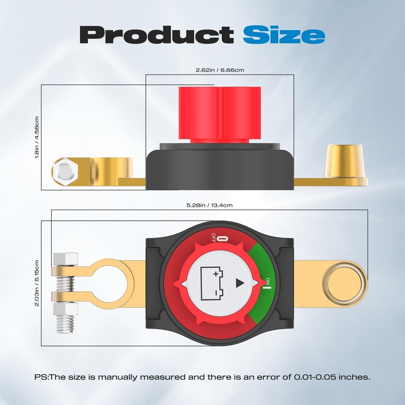 Top Post Battery Disconnect Switch, Malictele On/Off 12-48V Negative Battery