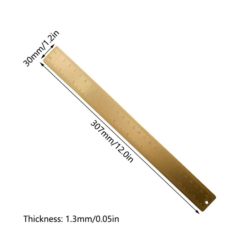 Gold Brass Ruler 30cm Multifunctional Metal Measuring Ruler with Dual