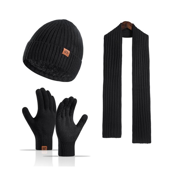 Scarf Sets for Men, Beanie Knit Hat Touch Screen Gloves