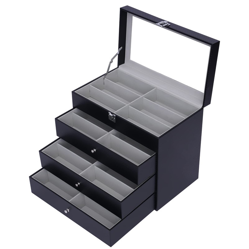 YIYIBYUS Glasses Box,4 Layers 24 Slots Glasses Display Case Storage