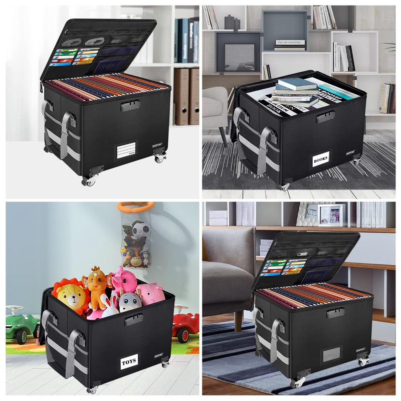 ENGPOW Fireproof Document Box with Wheels, Collapsible File Box with
