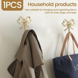 Foribyw, Bow Hook Decorative Bow Hanger Gold Towel Hook Multi-Purpose Bow Shaped Hat Hooks Brass Wall Hook Wall Hanging Towel Hook for Bathroom Bedroom Bathrobe 9.2x9x2cm