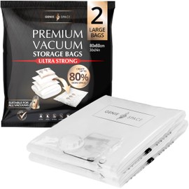 GENIE SPACE Large Vacuum Bags - Pack of 2, Size Large | Big & Strong Space Saving Storage Bag, 30x24in | Premium Airtight & Reusable Vacuum Bags for Clothes, Towels, Bedding, Single Duvets & Pillows