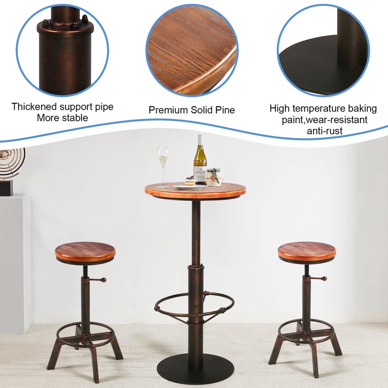 BOKKOLIK Industrial High Pub Table 42" Vintage Bar Dinner Table