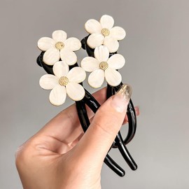 Flat Hair Clips with Flower for Women, Flat Hair Claw Clips for Thick Long Hair, Non-Slip Hair Barrettes with Flower for Women Flat Hair CLips with Hook Flat Hair Clips with Small Teeth