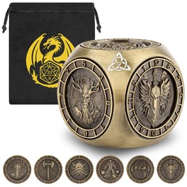 DND Fingertip Spinner Dice, 7-in-1 Metal Dice Set with 3D Pattern, Polyhedral Rotating Game Dice, for DND Gifts with Dragon Logo Gift Bag, Role Playing Board Game Accessories, Bronze