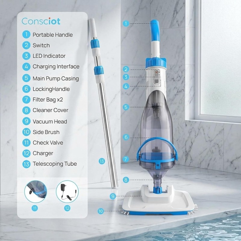 Consciot Pool Vacuum for Above Ground Pool & Inground Pool,