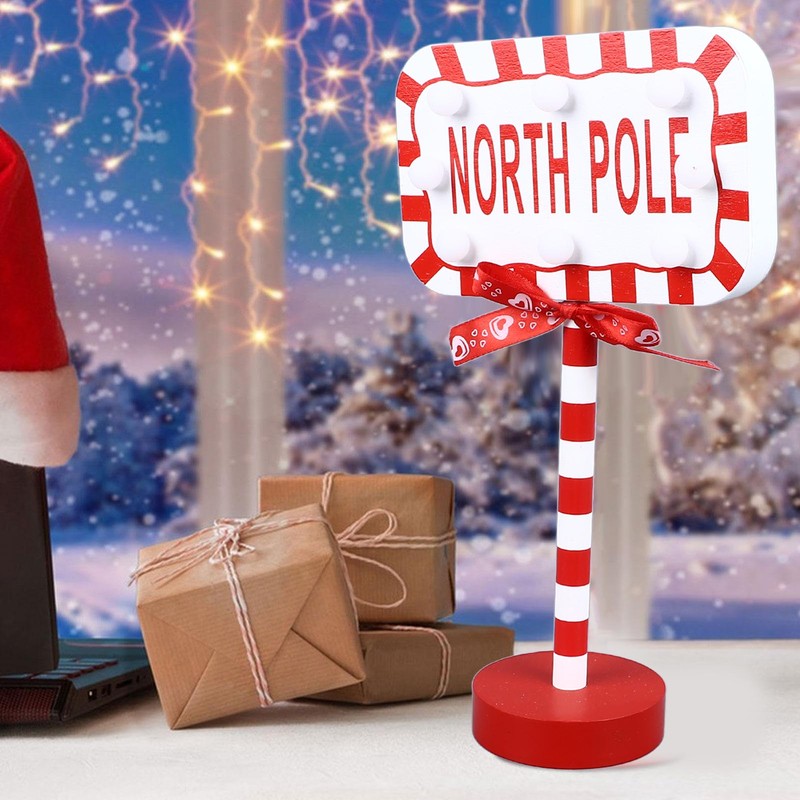 Christmas Stop Here Decor Metal Solid Wood LED Delicate Santa