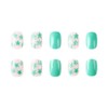 Green Press on Nails Short Square Fake Nails Spring False