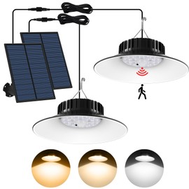 TSUNESLUX 2 Pack Solar Shed Pendant Light Outdoor/Indoor, Solar Motion Sensor Lights with 3000K/4000K/6000K, IP65 Waterproof for Garden, Patio, Gazebo, Barn, Shed, Chicken Coop