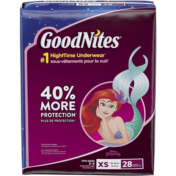 GoodNites Bedtime Bedwetting Underwear for Girls, XS, 28 Count (Packaging May Vary)