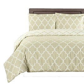 sheetsnthings Meridian 250-Thread-Count, 100-Percent Cotton King-California King Reversible 3PC Duvet Cover Set, Beige with Ivory