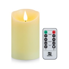 Guluto Flickering Flameless Candles, Battery Operated Candles with Remote and Timer, Last 1000+ Hours Battery Candle, 3D Wick, Real Wax Pillar Electric led Candle, Wedding, Christmas Decor 3" x 7"