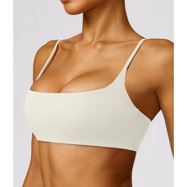 Comper - brasier deportivo para mujer con correas finas y elásticos sin varillas para entrenamiento, brasier ligero para entrenamiento con almohadillas para orejas extraíbles, Blanco, S