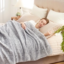 Cozy Bliss Ultra Soft Reversible Double Sherpa Sided Blanket, Fluffy Thick Warm Plush Fuzzy Blanket for Couch, Bed and Gifts (Mottled Grey, 60" x 80")